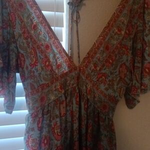 India Boutique Brand Boho Low Cut V neck Style Dress